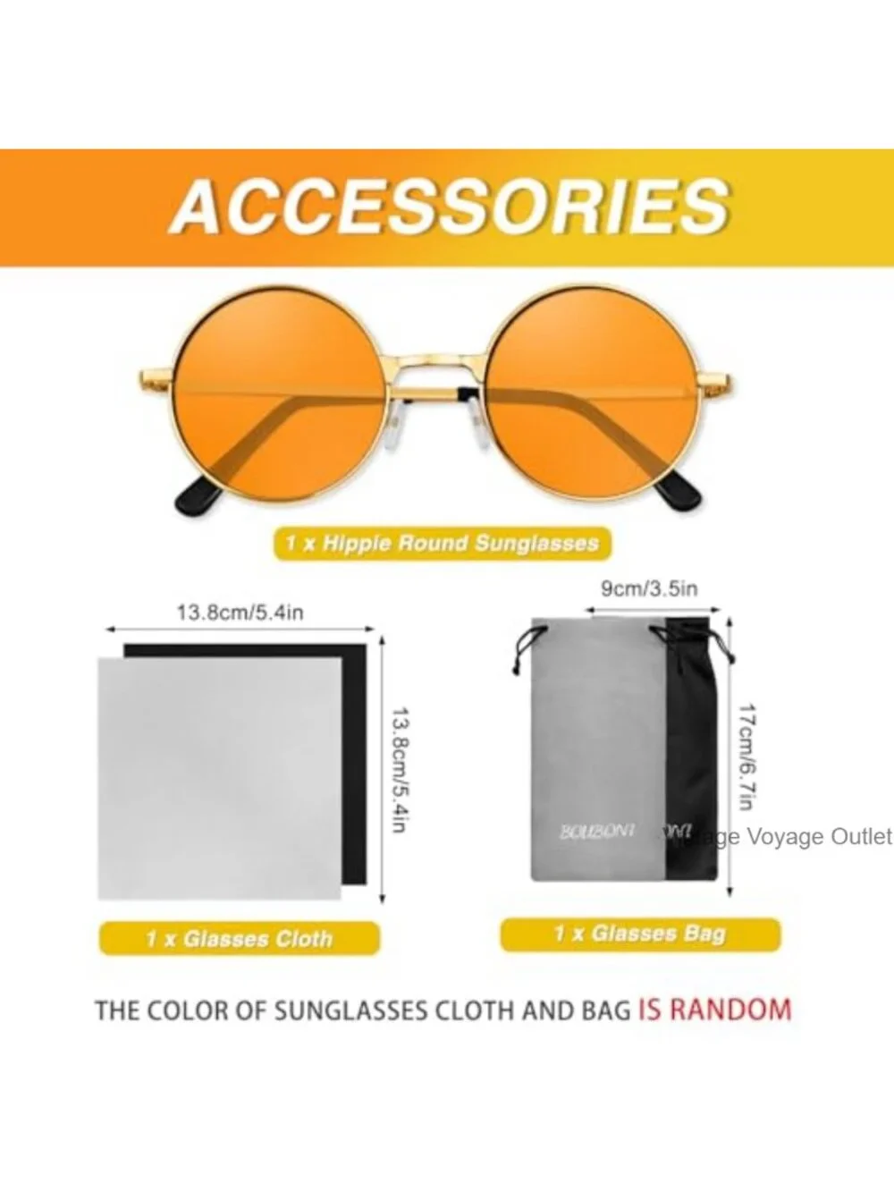 Women's Round Retro Hippie Sunglasses with Glasses Cloth and Bag